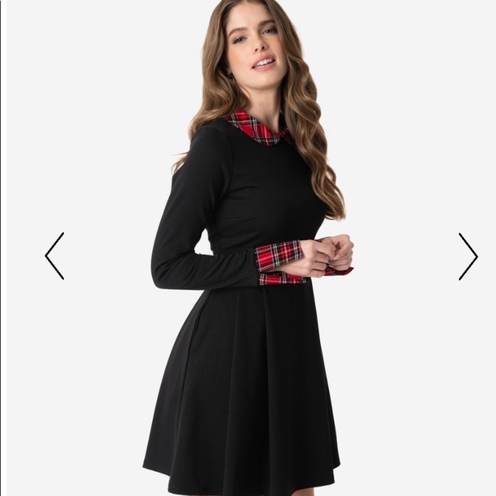 Smak Parlour Black & Red Plaid Collar Dress